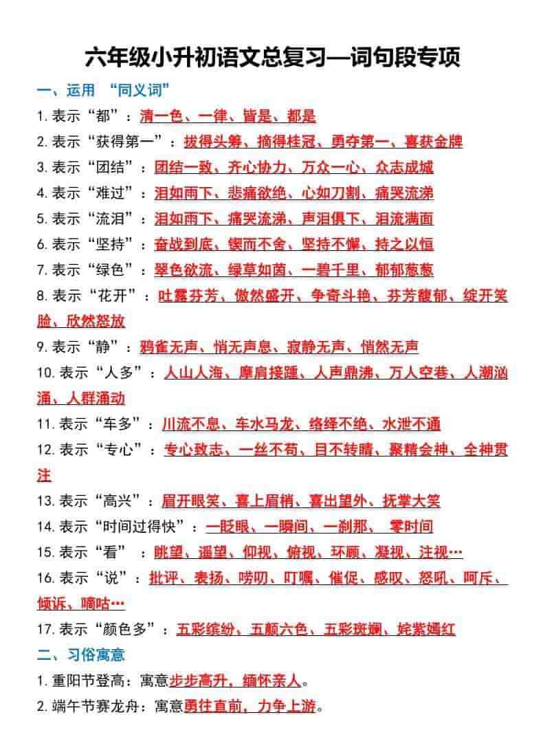 六年级下语文总复习—词句段专项-教学网