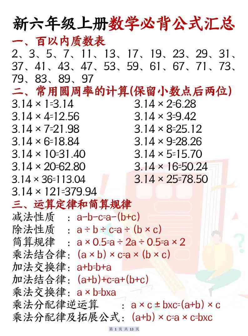 六年级上数学必背公式汇总-教学网