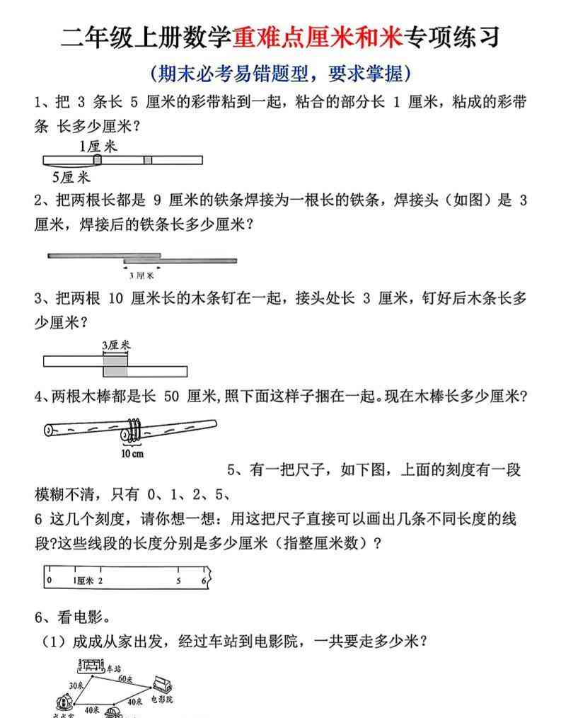 二上数学重难点厘米和米应用题易错专项练习（含答案10页）-教学网