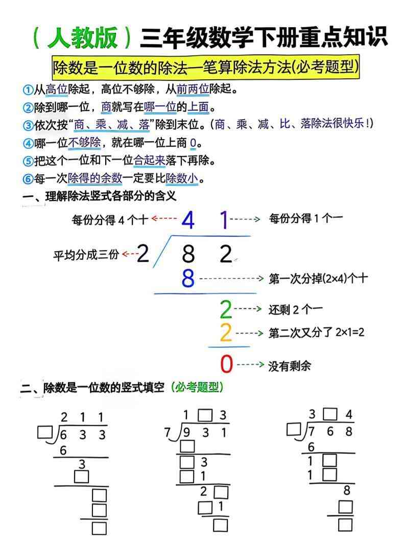 三年级下数学除数是一位数的除法—笔算除法方法(必考题型)人教版-教学网