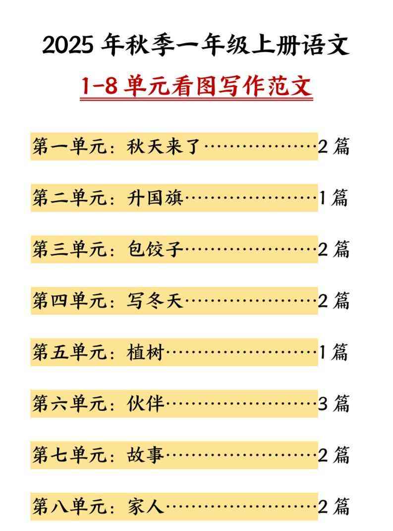 25秋一上语文1-8单元看图写作范文（16页）-教学网