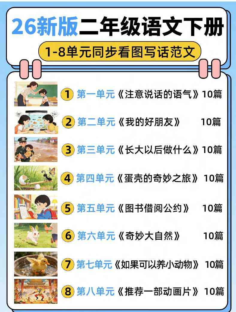 26新二下语文1-8单元同步看图写话范文80篇（80页）-教学网