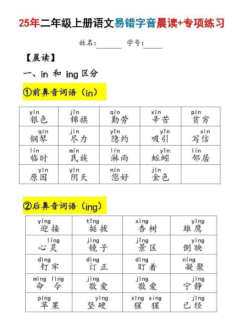 25年二上语文易错字音（晨读+专项练习）含答案28页-教学网