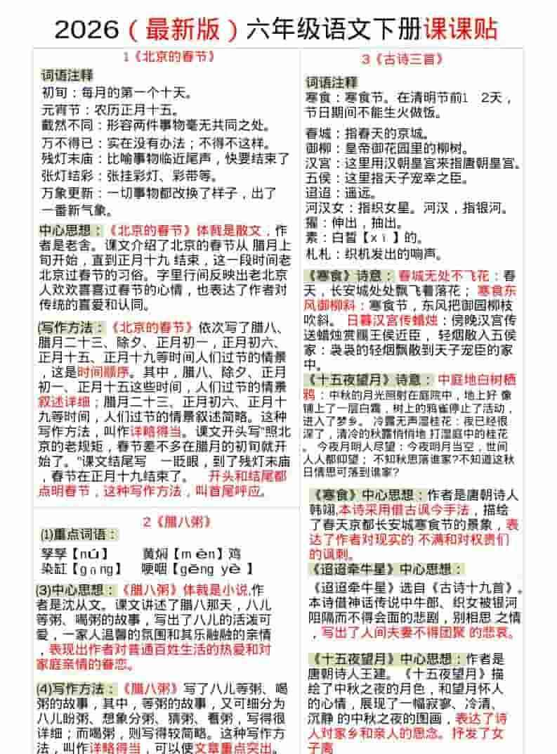 六年级下语文全册课课贴-教学网