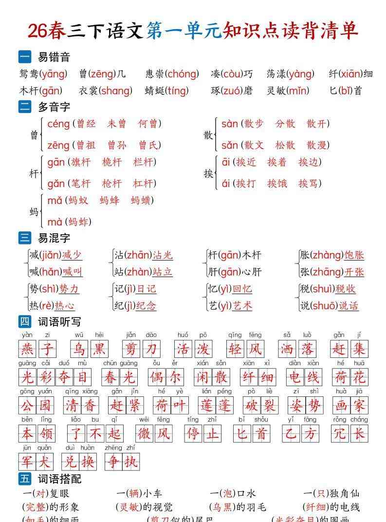 26新三年级下语文1-8单元知识点读背清单（28页）-教学网