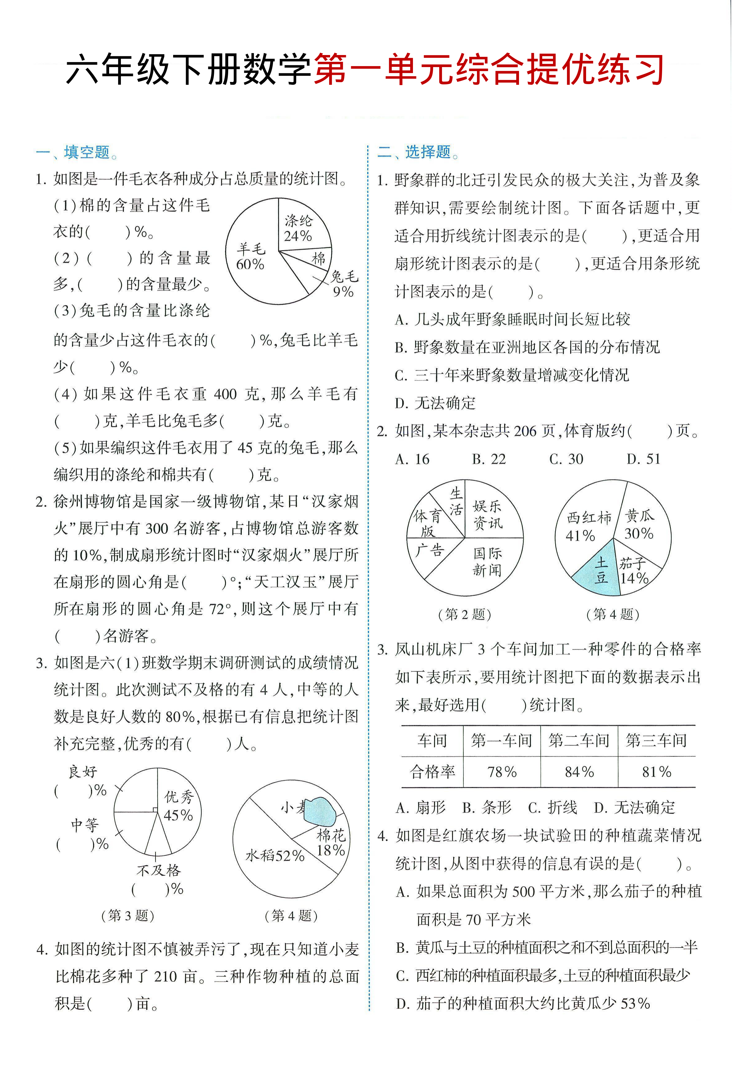 六年级（下）数学  第一单元综合提优练习（苏教版）-学霸教学网