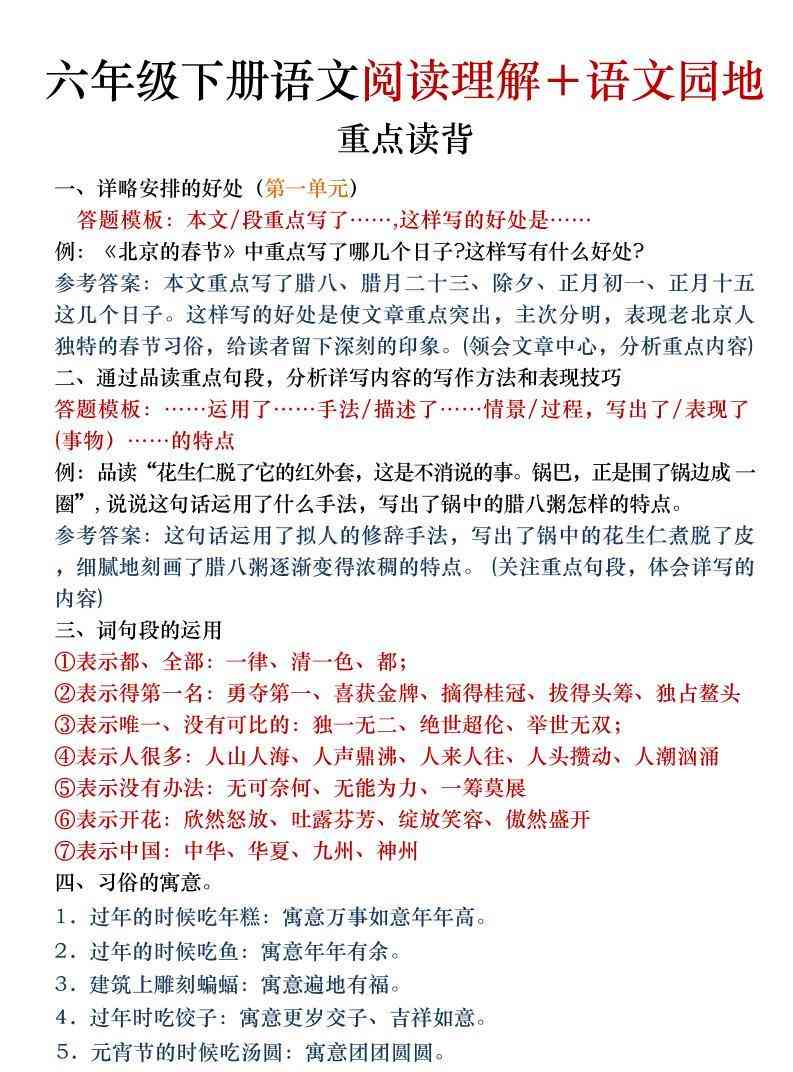 六年级下语文阅读理解＋语文园地专题-教学网
