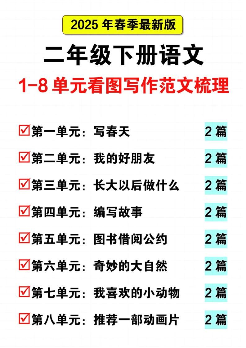 25二下语文1-8单元看图写话范文梳理16页-教学网