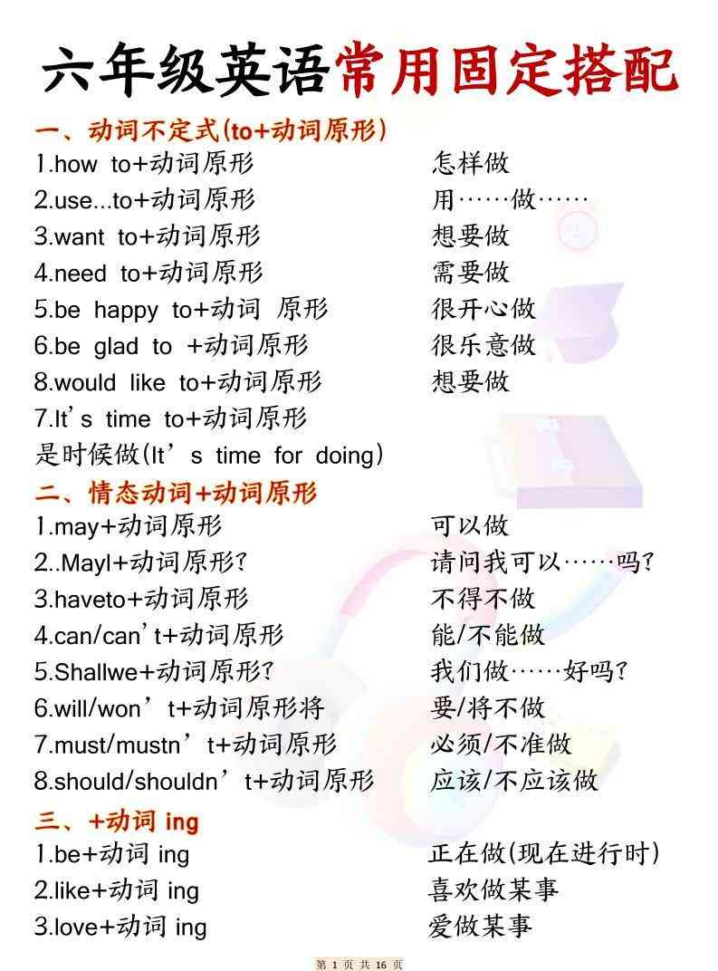 六年级上英语常用固定搭配-教学网