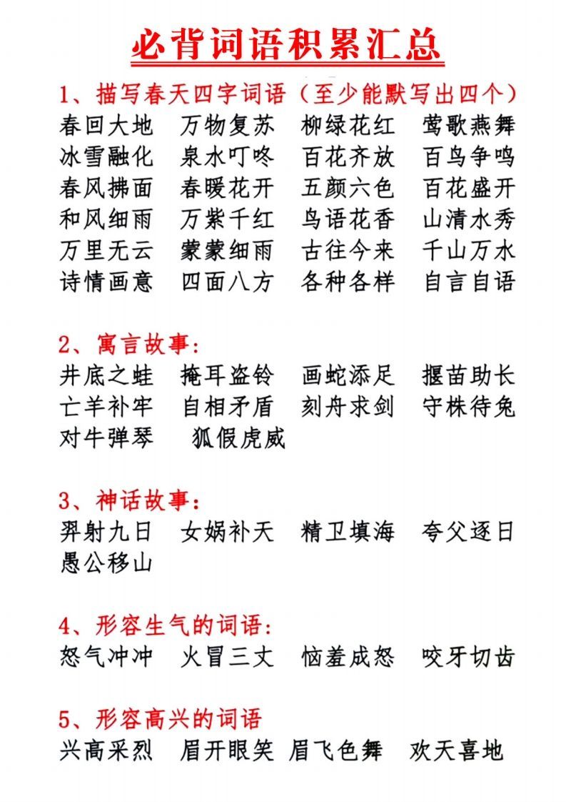 1.10【必背词语积累汇总】一下语文-教学网