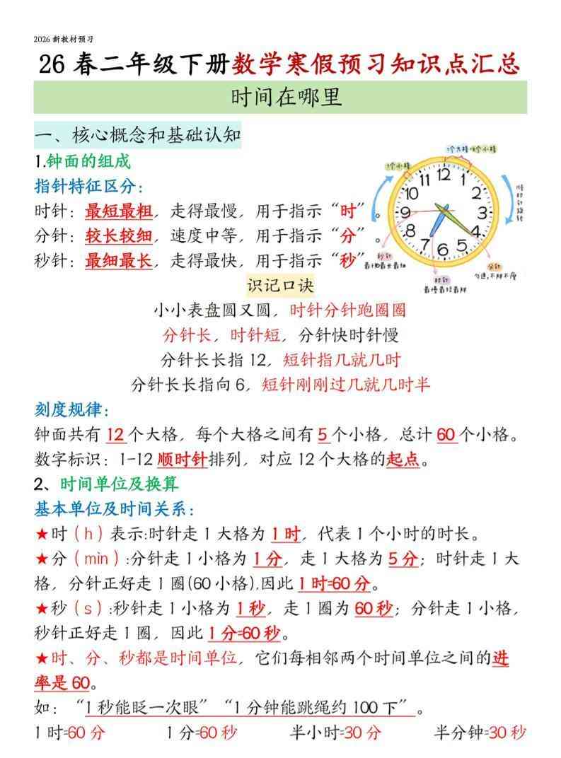 26春二下数学寒假预习知识点汇总10页-教学网