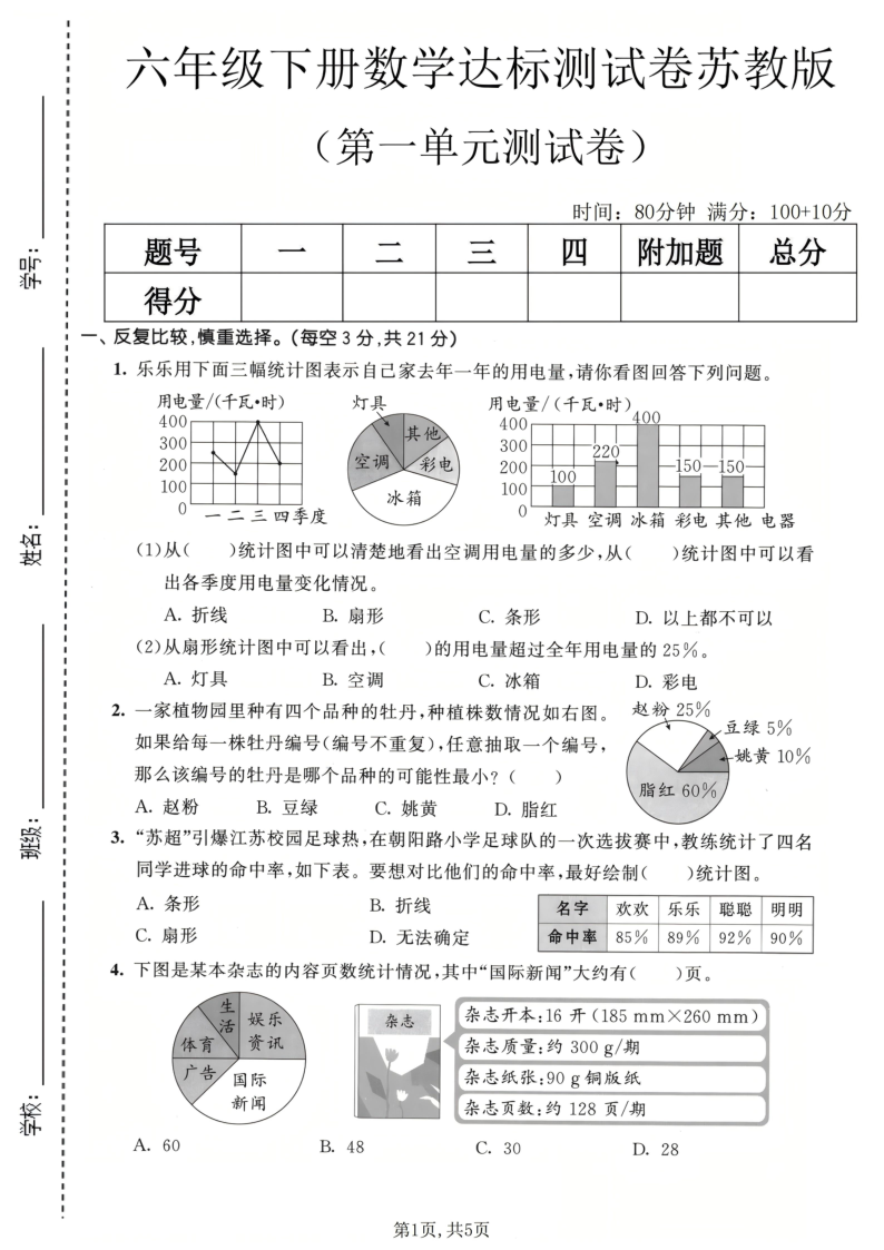 六年级（下）数学第一单元达标测试卷苏教版-学霸教学网