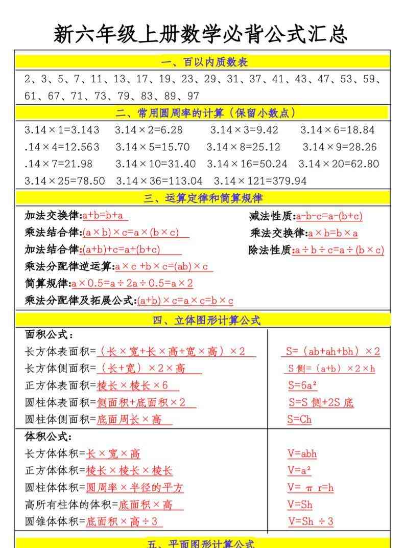 六上数学必备公式-教学网