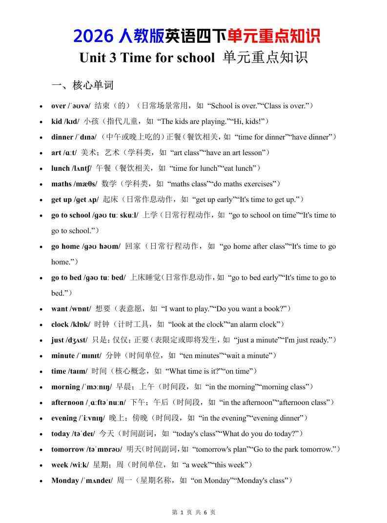 四年级下英语Unit3重点知识汇总人教版PEP-小初高学习资料下载_真题试卷 - 开学吧资料库