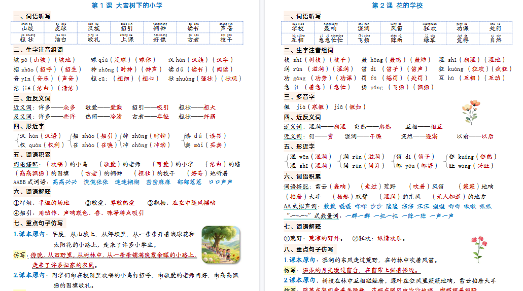 【35页高清完整版】三年级上册语文1-26课必背知识晨读单-教学网