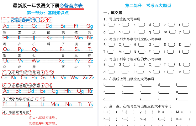 【2026春11页完整版】最新一年级语文下册必备音序表-免费学习资料下载 - 开学吧