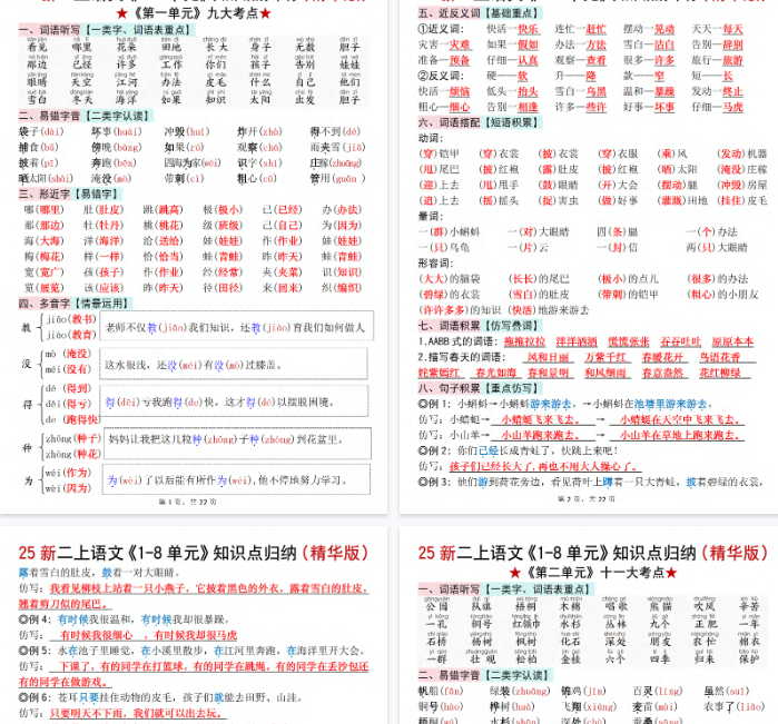 【22页完整版】【新二上语文1-8单元知识点汇总(精华版)期末九大考点-教学网