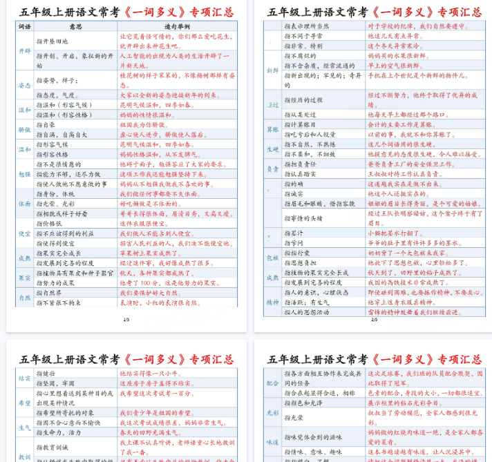 【5页完整版】五上丨语文 《一词多义》专项汇总-教学网