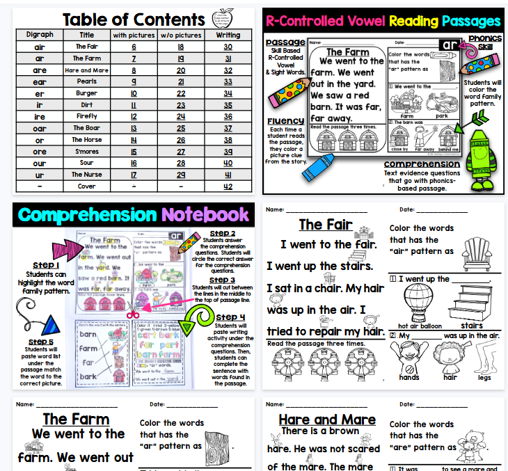 【40页高清彩色版】Controlled Vowel阅读理解【完整可直接打印】自然拼读阅读小短文练习纸-教学网