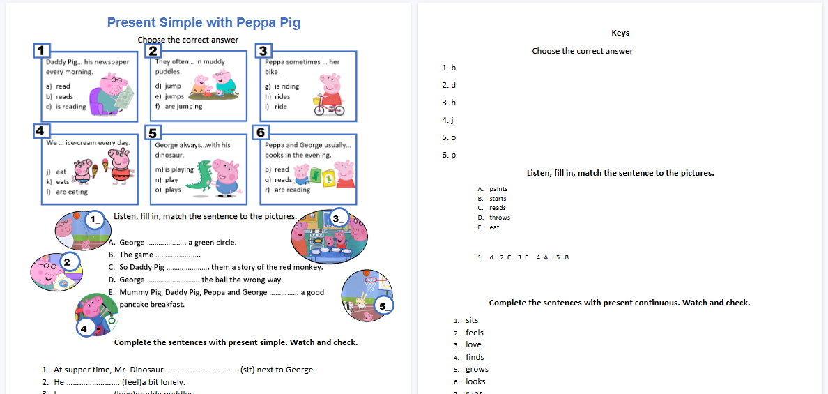 【2页高清彩色版】present-simple【完整可直接打印】小猪佩奇语法练习纸-教学网