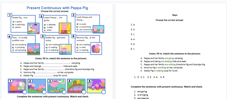 【2页高清彩色版】present-continuous【完整可直接打印】小猪佩奇语法练习纸-教学网