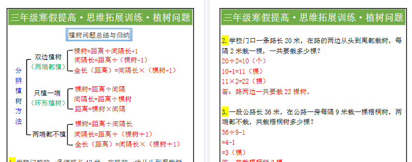 【2026寒假2页】三年级寒假提高·思维拓展训练·植树问题-免费学习资料下载 - 开学吧
