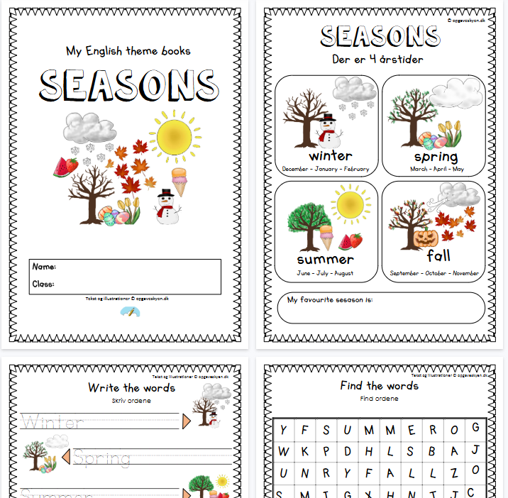 【8页高清彩色版】Seasons【完整可直接打印】认知主题词汇练习纸-教学网