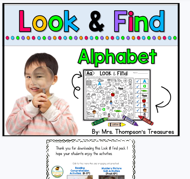 【83页高清彩色版】LookFindHiddenPicturePuzzlesAlphabet【完整可直接打印】英文专注力练习纸-教学网