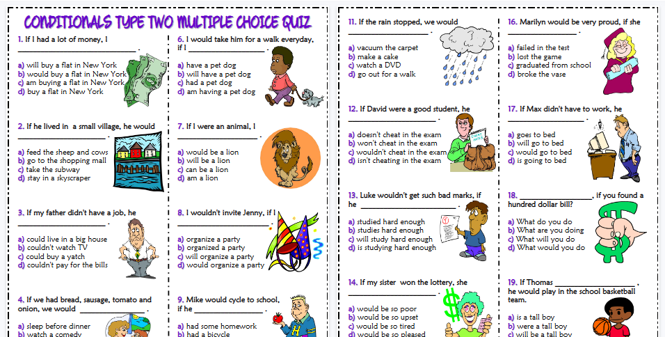 【3页高清彩色版】conditionals type 2 esl multiple choice quiz for kids【完整可直接打印】语法作业纸63套-教学网