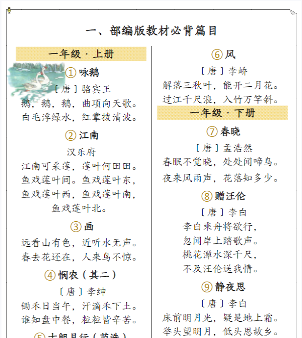 【高清电子版】小学语文 部编版教材必背篇目-教学网