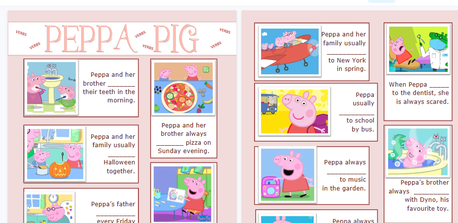 【2页高清彩色版】verb-【完整可直接打印】小猪佩奇语法练习纸-教学网