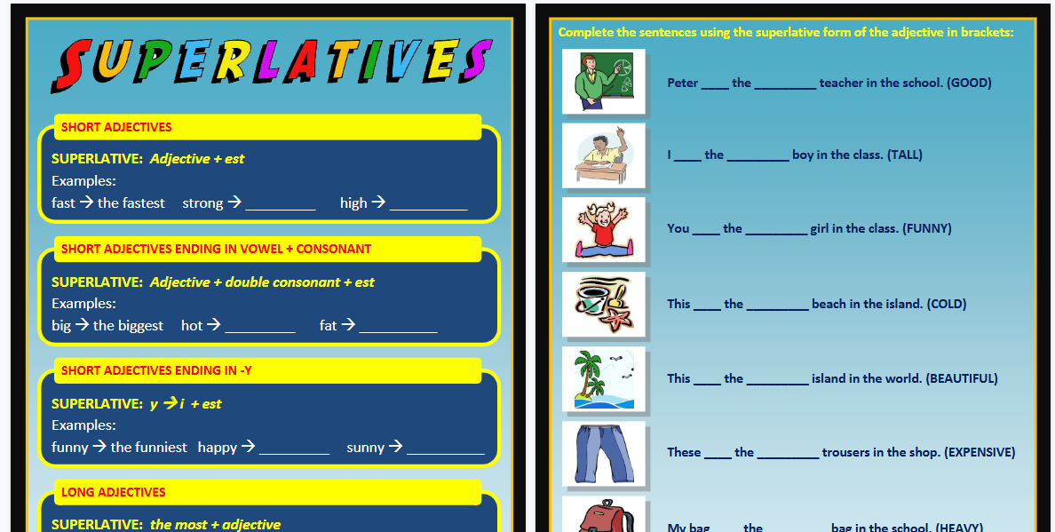 【2页高清彩色版】形容词最高级2【完整可直接打印】24套语法练习纸全套-教学网