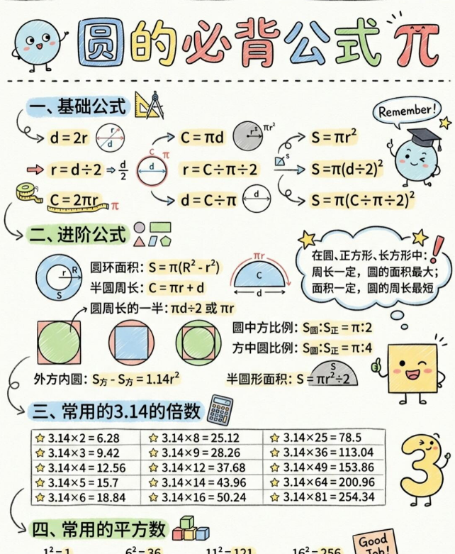 【2026春新版】六年级圆的必背公式【高彩板】-免费学习资料下载 - 开学吧