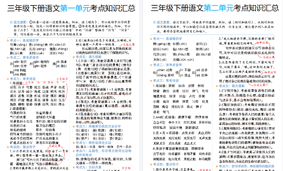 【2026春8页完整版】【语文】三年级下册语文1-8单元考点知识汇总-免费学习资料下载 - 开学吧