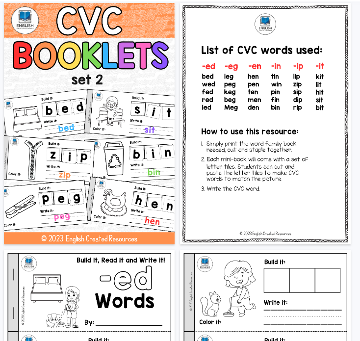 【16页高清彩色版】CVC-Booklets-Set-Two【完整可直接打印】拼读单词练习纸-教学网