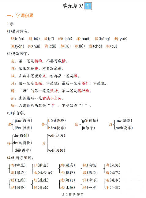 二上语文期末复习单元四大项梳理(字词积累、好句积累、课文复习、考点聚集25页)-教学网