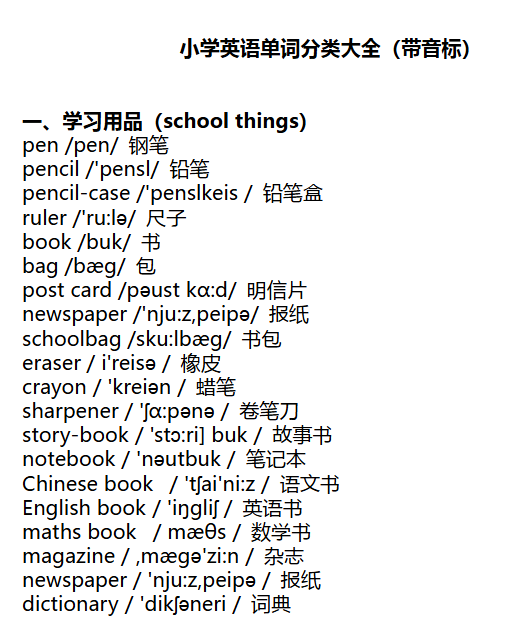 【22页新版】小升初考试专项：小学英语1-6年级单词分类表大全（带音标）【高清完整版】-教学网