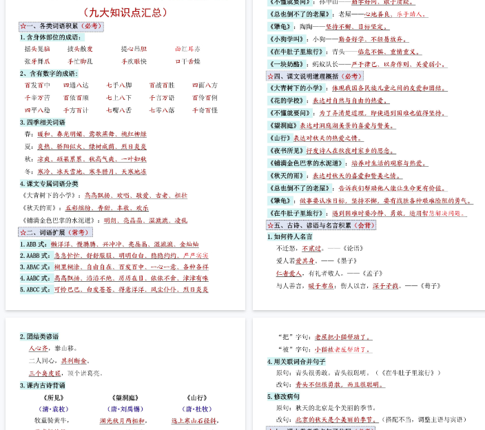 【高清7页整理】三年级（上）语文期中高频九大考点归纳-教学网