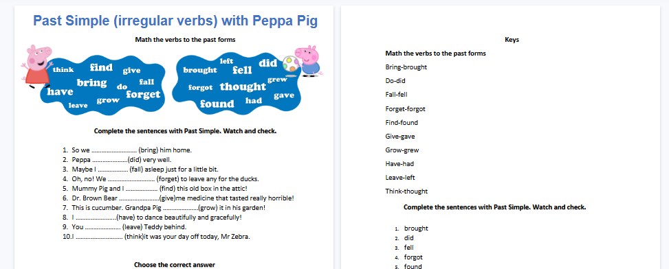 【2页高清彩色版】past-simple【完整可直接打印】小猪佩奇语法练习纸-教学网