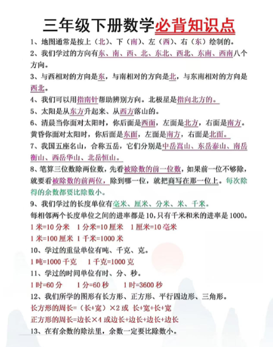【精品】寒假逆袭，三年级下册数学必备知识点汇-教学网