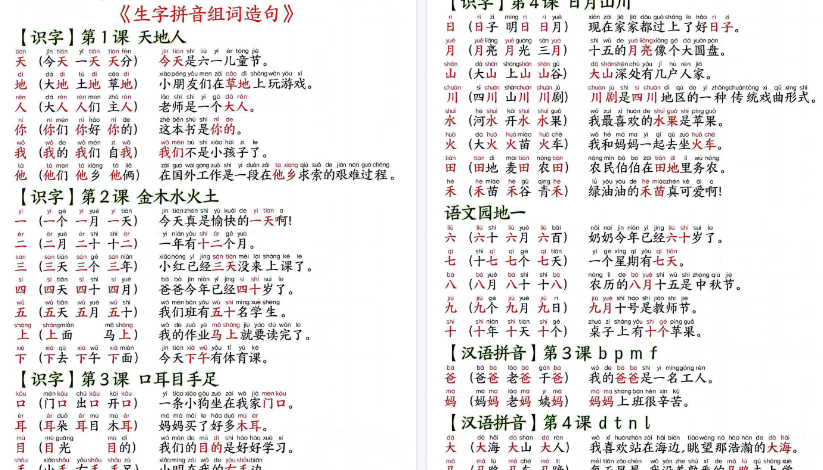 【14页高清完整版】一年级上册新版生字拼音组词造句-教学网