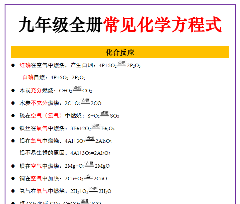 7页！初中化学常见的化学方程式-教学网