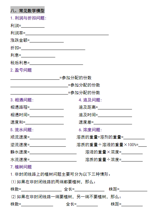 五年级下册数学常考重点公式默写-教学网