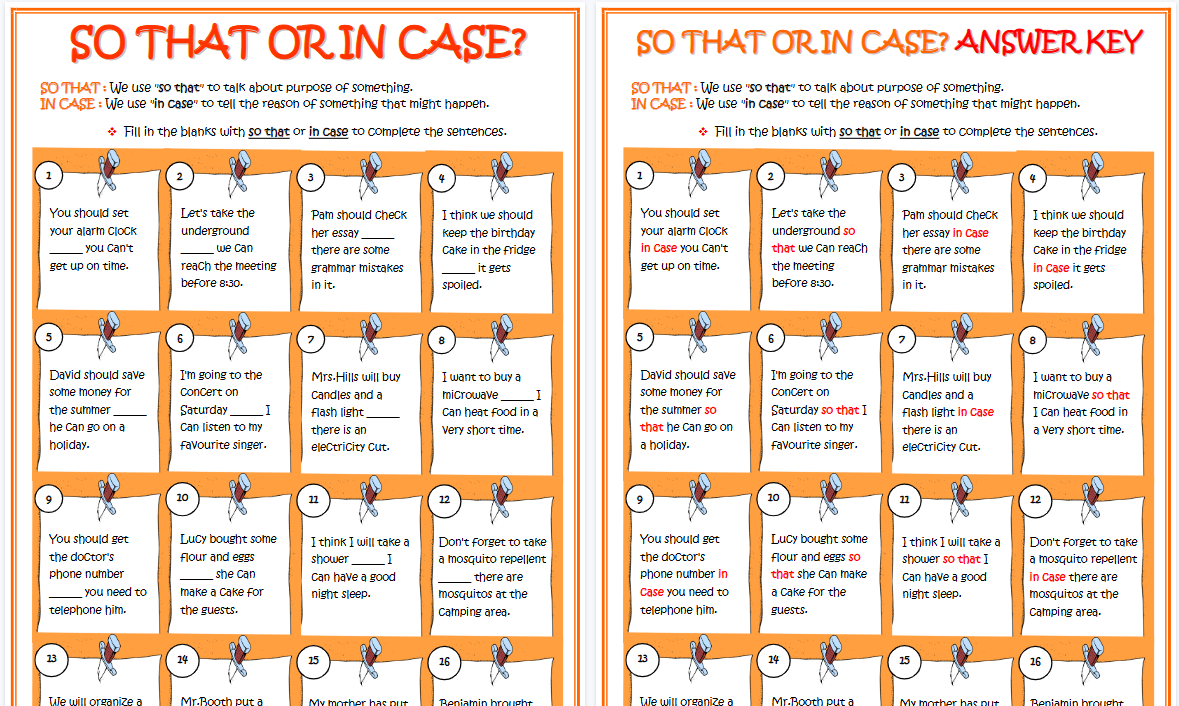 【2页高清彩色版】conjuctions so that and in case esl grammar worksheet【完整可直接打印】语法作业纸63套-教学网