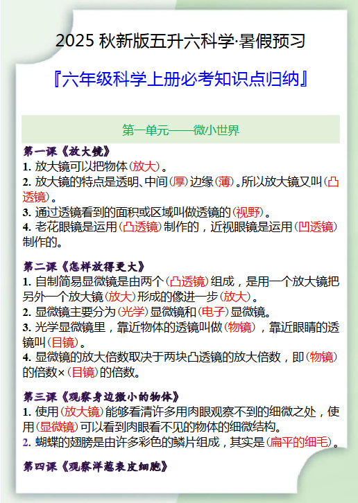 【2025秋新版】六年级科学上册必考知识点归纳-教学网