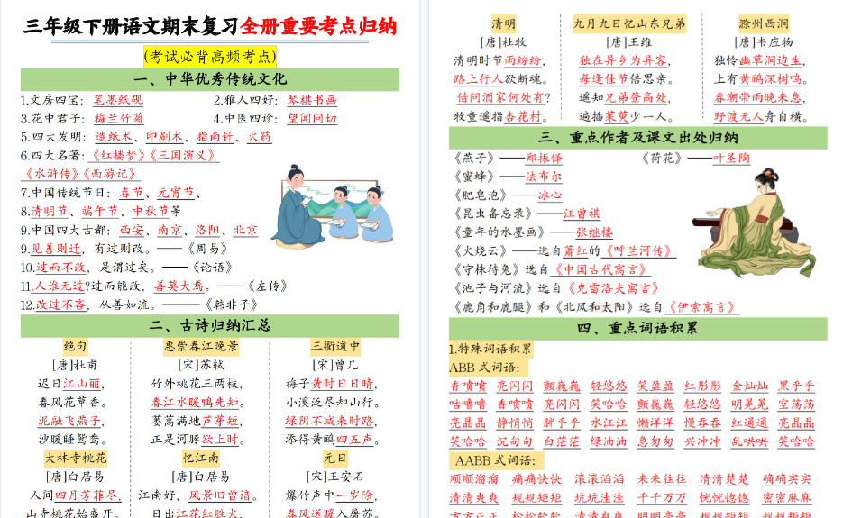 【2026春18页完整版】三下语文期末复习全册重要考点归纳-免费学习资料下载 - 开学吧