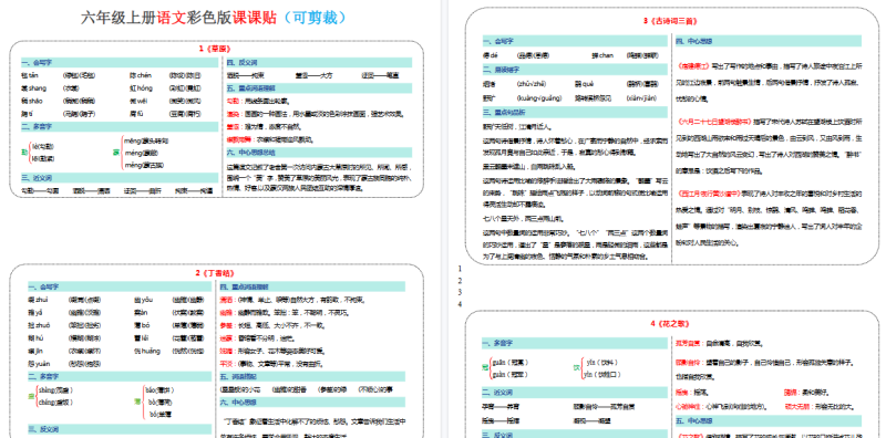 【2026高清10页】六年级上册语文课课贴-免费学习资料下载 - 开学吧