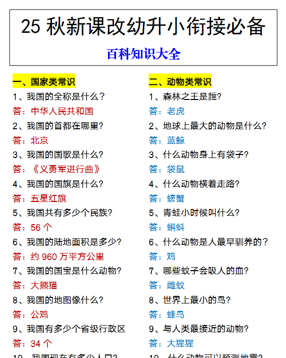 【2025秋新版】幼升小衔接必备 百科知识大全-教学网