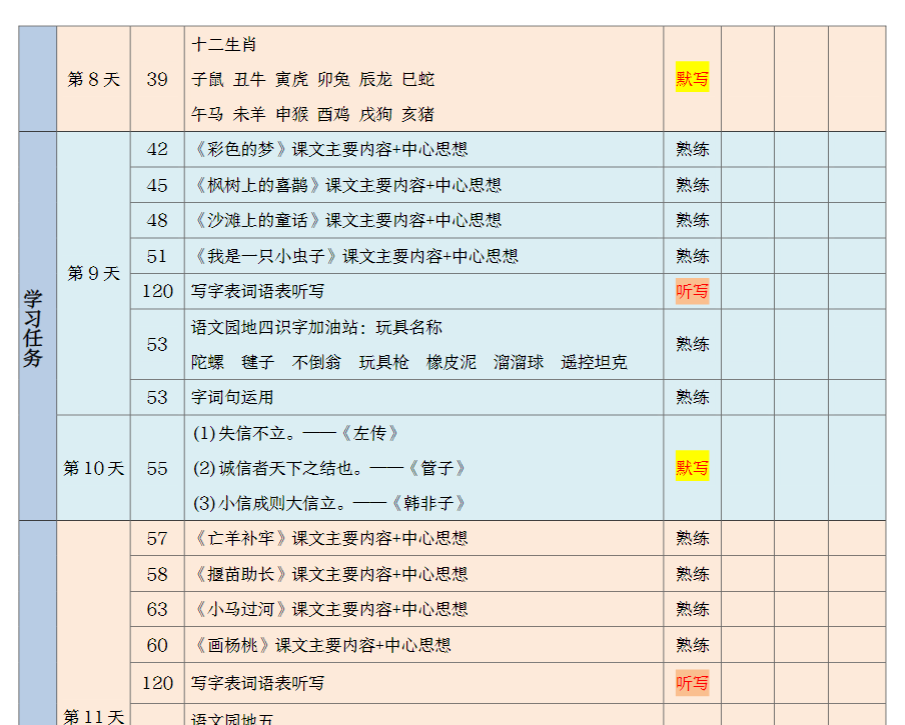 【期末三轮复习法闯关表】二下语文-教学网