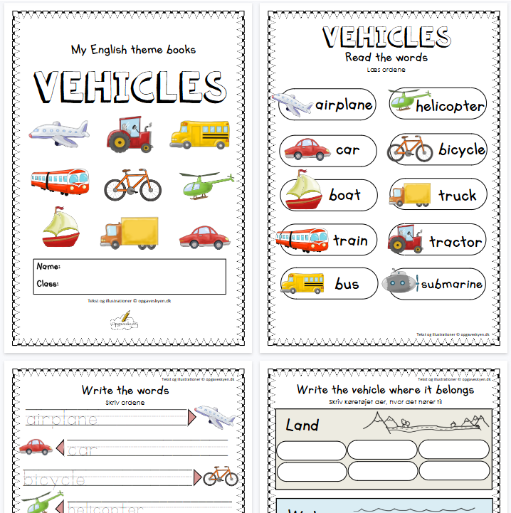 【8页高清彩色版】vehicles【完整可直接打印】认知主题词汇练习纸-教学网
